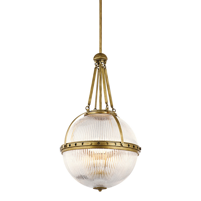 Подвесной светильник с рифленым стеклянным плафоном в форме шара Kichler Латунь Прозрачное Стекло Никель в Кирове | Loft Concept 