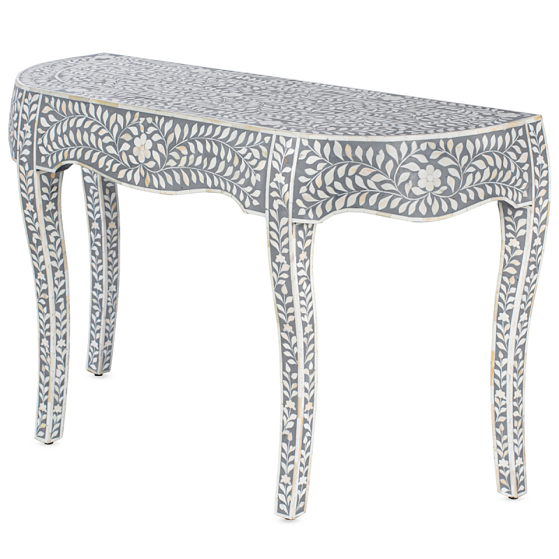 Консоль серый орнамент отделка кость BONE INLAY CONSOL TABLE ivory ( слоновая кость ) Серый Консоль серый орнамент отделка кость BONE INLAY CONSOL TABLE ivory ( слоновая кость ) Серый в Кирове | Loft Concept