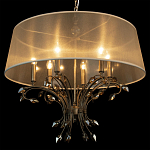 Люстра подвесная круглая с тканевым полупрозрачным абажуром и подвесками 6 ламп Gilded Elegance варинант исполнения - 5 | Loft Concept в Кирове