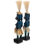 Комплект из 2-х деревянных статуэток Asmat Straw Headdress Statuettes Blue Colorful Tattoo варинант исполнения - 2 | Loft Concept в Кирове