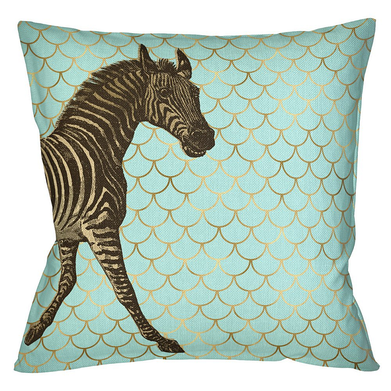 Подушка Safari light blue zebra Бирюзовый Глянцевое золото Подушка Safari light blue zebra Бирюзовый Глянцевое золото в Кирове | Loft Concept