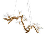 Люстра подвесная линейная с прозрачными стеклянными птичками на ветвях Serip Voa варинант исполнения - 8 | Loft Concept в Кирове