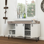 Комод белый с 4-мя дверцами и бежевой столешницей на металлических ножках DEA CONSOLE TABLE LIGHT MOCHA WHITE варинант исполнения - 2 | Loft Concept в Кирове