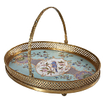 Блюдо овальное с ручкой и голубым фарфоровым дном с цветочным рисунком Blue Garden варинант исполнения - 1 | Loft Concept в Кирове