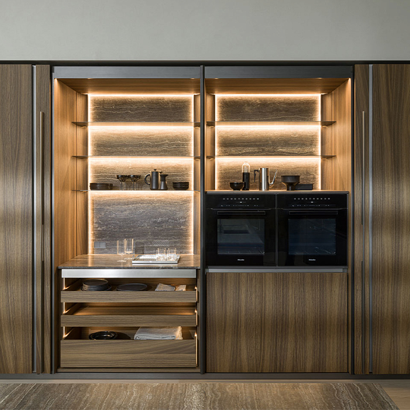 Кухонный гарнитур из дерева и камня с раздвижными дверцами OPERATING COLUMN 2.0 Dada Engenereed Kitchen Коричневый Серый Графит Кухонный гарнитур из дерева и камня с раздвижными дверцами OPERATING COLUMN 2.0 Dada Engenereed Kitchen Коричневый Серый Графит в Кирове | Loft Concept