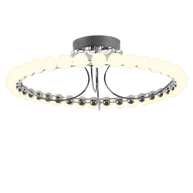 Люстра кольцевая потолочная с круглыми плафонами белого цвета PEARLS Suspension 60 Хром Латунь Белый Люстра кольцевая потолочная с круглыми плафонами белого цвета PEARLS Suspension 60 Хром Латунь Белый в Кирове | Loft Concept