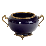 Чаша темно-синяя фарфоровая с бронзовыми ручками и ажурным ободком Eden Garden варинант исполнения - 1 | Loft Concept в Кирове
