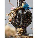 Ваза черная фарфоровая с  узором и бронзовым декором в виде веток с фарфоровой птичкой и цветами Eden Garden варинант исполнения - 3 | Loft Concept в Кирове