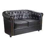 Диван кожаный двухместный на 4-х деревянных ножках из массива березы Logan Leather Seating black варинант исполнения - 1 | Loft Concept в Кирове