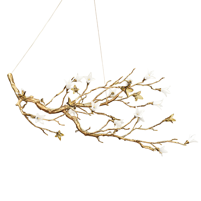 Люстра в виде золотой ветки с цветами Glass Flower Pendant Light Латунь Люстра в виде золотой ветки с цветами Glass Flower Pendant Light Латунь в Кирове | Loft Concept