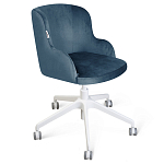 Стул с мягкой синей обивкой из велюра и подъемно-поворотным механизмом на белых колесиках Harper Blue and White варинант исполнения - 1 | Loft Concept в Кирове