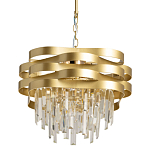 Люстра цвета матового золота с металлическими лентами и длинными прозрачными подвесками Gilded Waves варинант исполнения - 1 | Loft Concept в Кирове