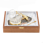 Икорница с ложкой с декором "Кадушка" с гравировкой на подставке из натурального камня Агат Decorative Cavair Dishes варинант исполнения - 4 | Loft Concept в Кирове