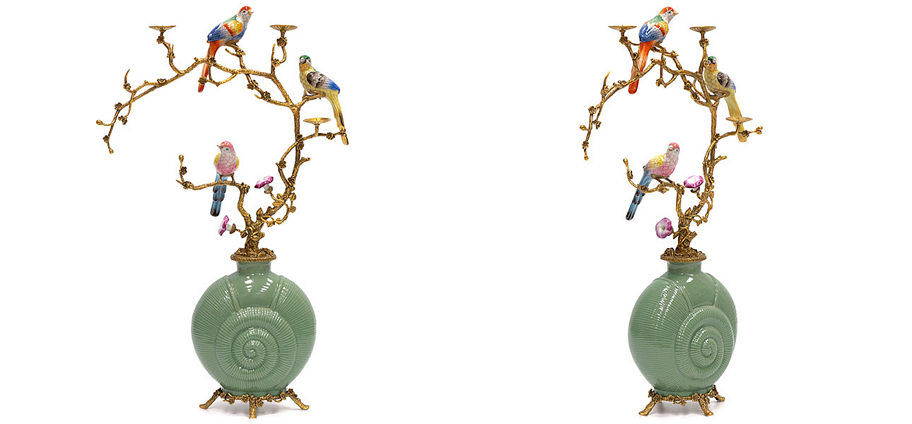 Ваза фарфоровая зеленая с фигурками птиц Porcelain bird Ваза фарфоровая зеленая с фигурками птиц Porcelain bird - Loft-Concept в Кирове