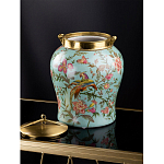 Ваза округлой формы из фарфора с рисунком и бронзовой крышкой Turquoise Blooming Garden варинант исполнения - 2 | Loft Concept в Кирове