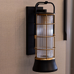 Настенный фонарь цилиндрической формы с рифленым стеклом в золотом каркасе на черном прямоугольном основании Eurofase варинант исполнения - 9 | Loft Concept в Кирове