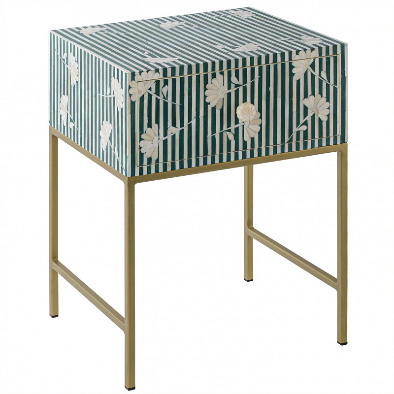 Тумбочка Green Flower Indian Bone Inlay nightstand Зеленый Тумбочка Green Flower Indian Bone Inlay nightstand Зеленый в Кирове | Loft Concept
