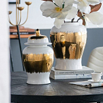 Ваза белая с крышкой и золотистыми фрагментами 46 см Chinoiserie Ceramics варинант исполнения - 1 | Loft Concept в Кирове