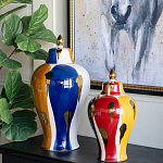 Ваза с крышкой и мазками синего и золого цвета на белом фоне Chinoiserie Ceramics варинант исполнения - 5 | Loft Concept в Кирове