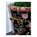 Кашпо из фарфора черная с цветочной росписью и бронзовой стрекозой Spring Garden варинант исполнения - 5 | Loft Concept в Кирове