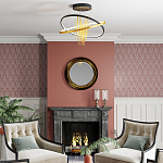 Люстра подвесная с 2-мя пересекающимися круглыми подвесами в черном и золотистом цвете и вертикальными подвесками Ring Horizontal варинант исполнения - 3 | Loft Concept в Кирове