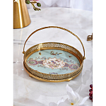 Блюдо круглое с ручкой и голубым фарфоровым дном с цветочным рисунком Blue Garden варинант исполнения - 3 | Loft Concept в Кирове