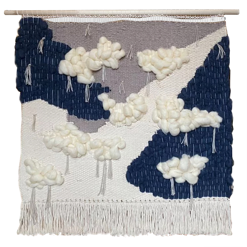 Гобелен из шерсти черно-белый Облака ivory ( слоновая кость ) Черный в Кирове | Loft Concept 