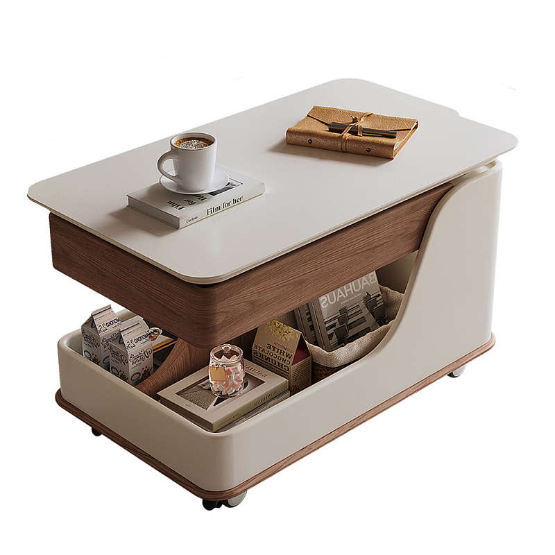 Журнальный столик передвижной с подъемной столешницей Table Trolley Коричневый Молочный Журнальный столик передвижной с подъемной столешницей Table Trolley Коричневый Молочный в Кирове | Loft Concept
