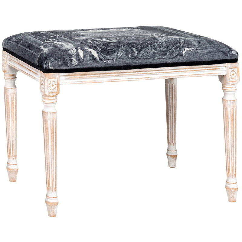 Банкетка Palace Gardens Bench Seat Черно-белый Белый винтажная патина Банкетка Palace Gardens Bench Seat Черно-белый Белый винтажная патина в Кирове | Loft Concept