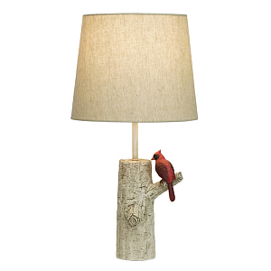 Настольная лампа с тканевым абажуром и основанием в виде птицы на дереве Simurq
