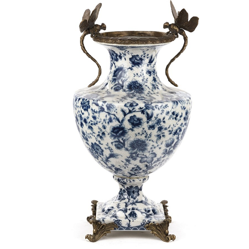 Ваза White and Blue Flowers Vase Белый Бронза Синий Ваза White and Blue Flowers Vase Белый Бронза Синий в Кирове | Loft Concept