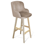 Барный стул со спинкой и подлокотниками на 4-х деревянных ножках Бежевый Велюр Ava Charm варинант исполнения - 1 | Loft Concept в Кирове