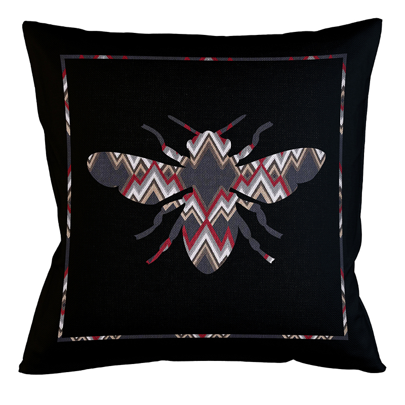 Подушка декоративная пчела цветной орнамент Ikat Pattern Черный Мульти Бежевый Подушка декоративная пчела цветной орнамент Ikat Pattern Черный Мульти Бежевый в Кирове | Loft Concept