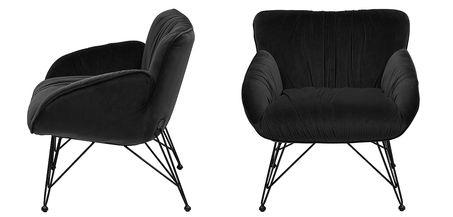 Чёрное кресло велюр на металлических ножках Kwame Black Armchair Чёрное кресло велюр на металлических ножках Kwame Black Armchair - Loft-Concept в Кирове