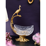 Чаша из прозрачного стекла на бронзовой подставке в виде павлина с рельефным хвостом Eden Garden варинант исполнения - 2 | Loft Concept в Кирове