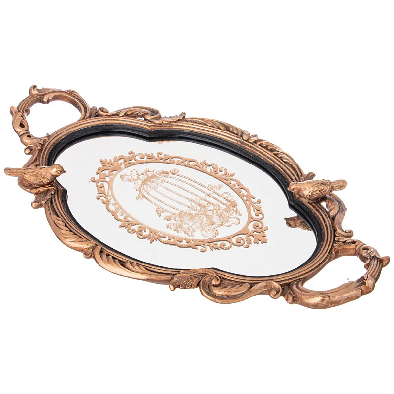 Поднос декоративный с фигурками птиц Mirror Surface Bronze Бронза в Кирове | Loft Concept 