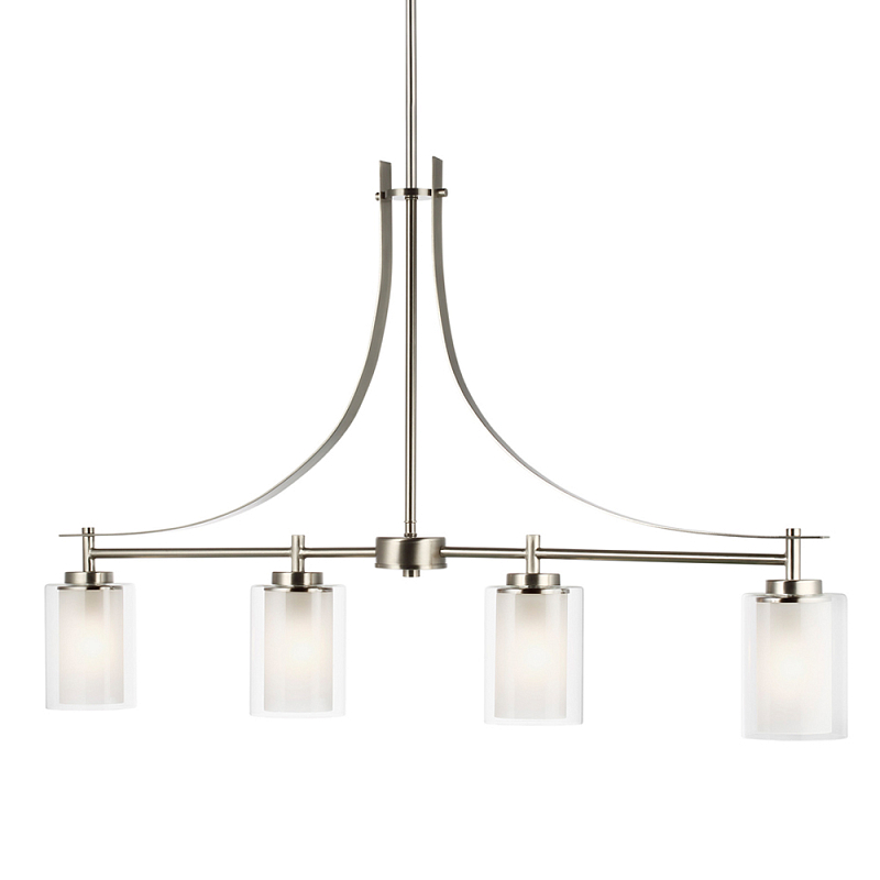 Люстра подвесная цвета никель с четырьмя матовыми стеклянными плафонами в современном стиле Generation Lighting Никель Прозрачное Стекло в Кирове | Loft Concept 