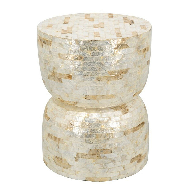 Приставной столик с мозаичным рисунком из раковин устриц Bone Inlay Кремовый в Кирове | Loft Concept 
