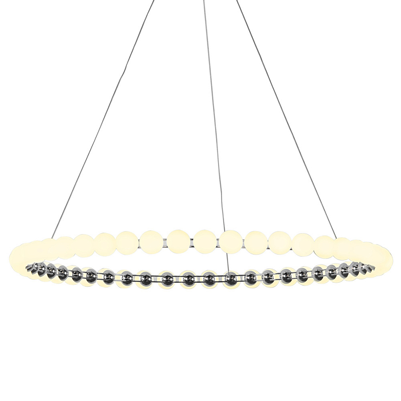 Люстра светодиодная кольцевая с круглыми плафонами белого цвета PEARLS Suspension 80 Хром Латунь Белый Люстра светодиодная кольцевая с круглыми плафонами белого цвета PEARLS Suspension 80 Хром Латунь Белый в Кирове | Loft Concept