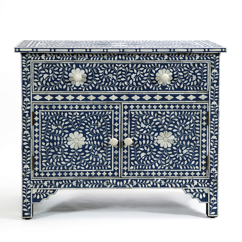 Комод инкрустация костью ORIENTAL Indian синий орнамент Синий в Кирове | Loft Concept 