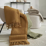 Плед из шерсти цвета охры с бахарамой Waffle Comfort варинант исполнения - 7 | Loft Concept в Кирове