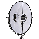 Торшер в виде прожектора с круглым тканевым абажуром на треноге черного цвета Radiance Éclat варинант исполнения - 6 | Loft Concept в Кирове