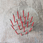 Дизайнерский журнальный стол с круглой прозрачной столешницей и основанием в виде красных металлических тросов Wires варинант исполнения - 4 | Loft Concept в Кирове