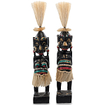 Комплект из 2-х деревянных статуэток Asmat Straw Headdress Statuettes Black Colorful Tattoo варинант исполнения - 1 | Loft Concept в Кирове
