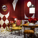 Обои ручная роспись в стиле Арт-деко Assemblage Original colourway on red silk dupion варинант исполнения - 1 | Loft Concept в Кирове