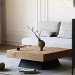 Дизайнерский журнальный стол квадратный с черным трапециевидным основанием Wokab варинант исполнения - 3 | Loft Concept в Кирове