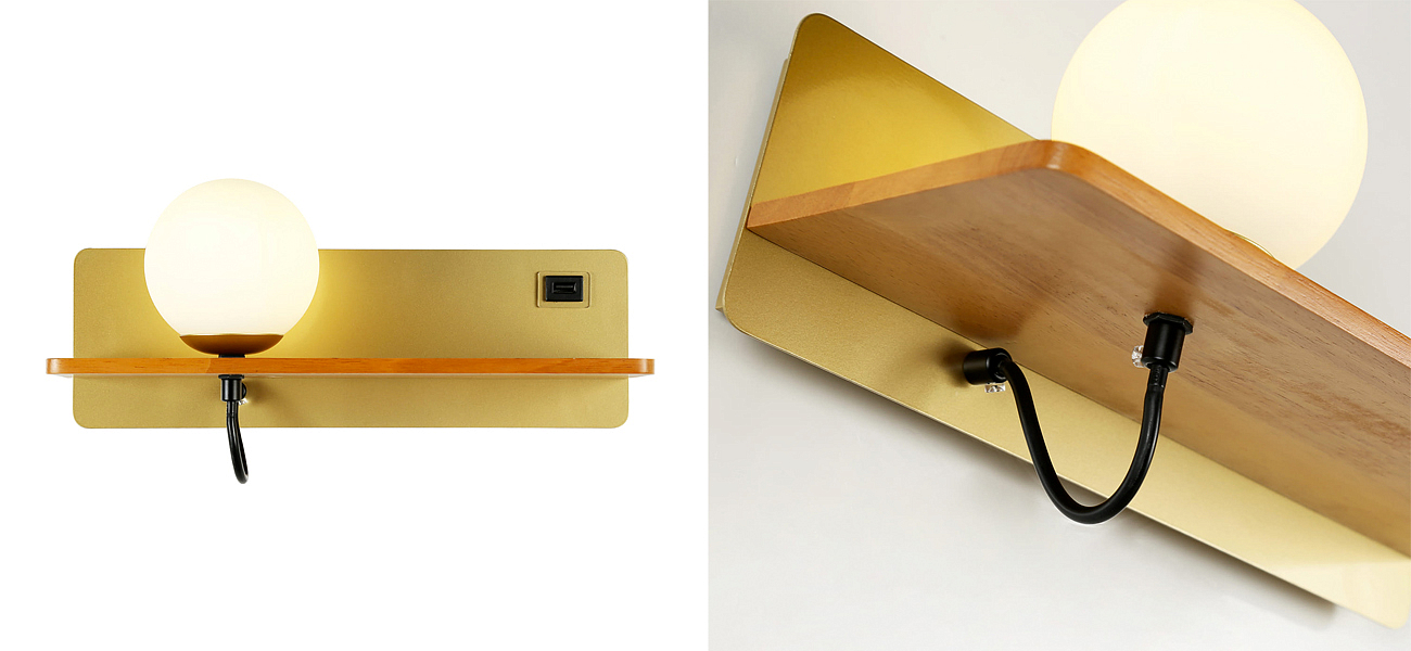 Бра с полкой Gold GAVIN WOOD USB - Loft-Concept в Кирове
