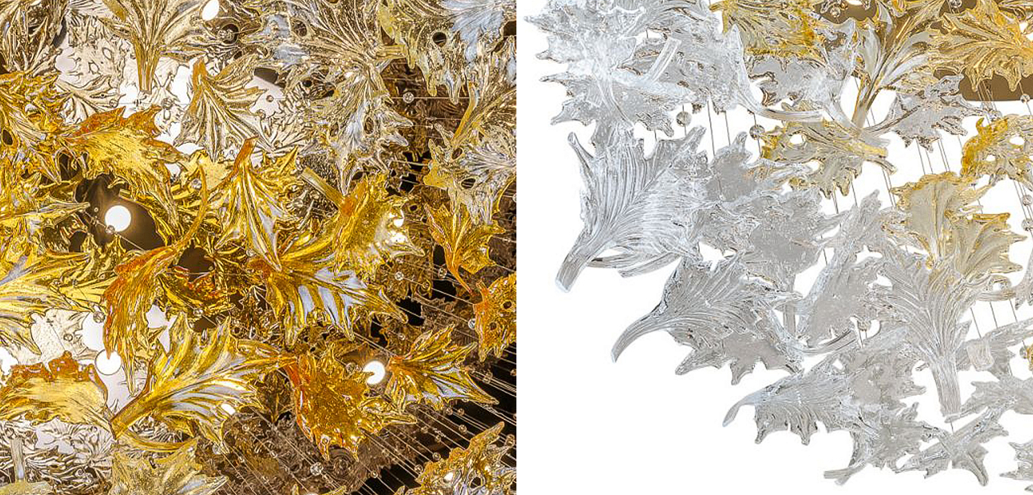 Большая круглая люстра с подвесками в виде листьев Amber Leaf Fall Light Chandelier Gold Большая круглая люстра с подвесками в виде листьев Amber Leaf Fall Light Chandelier Gold - Loft-Concept в Кирове