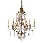 Люстра в бронзовом цвете с 6-ю лампами в форме свечей со стеклянными подвесками в классическом стиле Feiss варинант исполнения - 1 | Loft Concept в Кирове