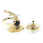 Икорница с декором "Стерлядка на ракушке" с гравировкой на подставке из натурального камня Обсидиан Decorative Cavair Dishes варинант исполнения - 3 | Loft Concept в Кирове